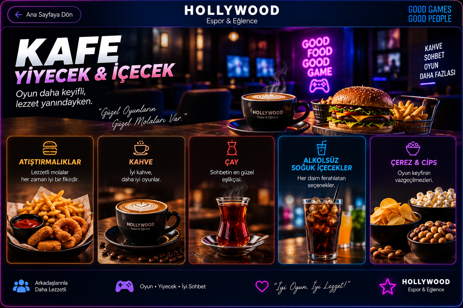 HOLLYWOOD Espor & Eğlence Kafe Yiyecek ve İçecek